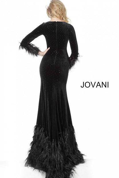 Black Long Sleeves Sheath Velvet Evening Jovani Dress 1085 - Elbisny