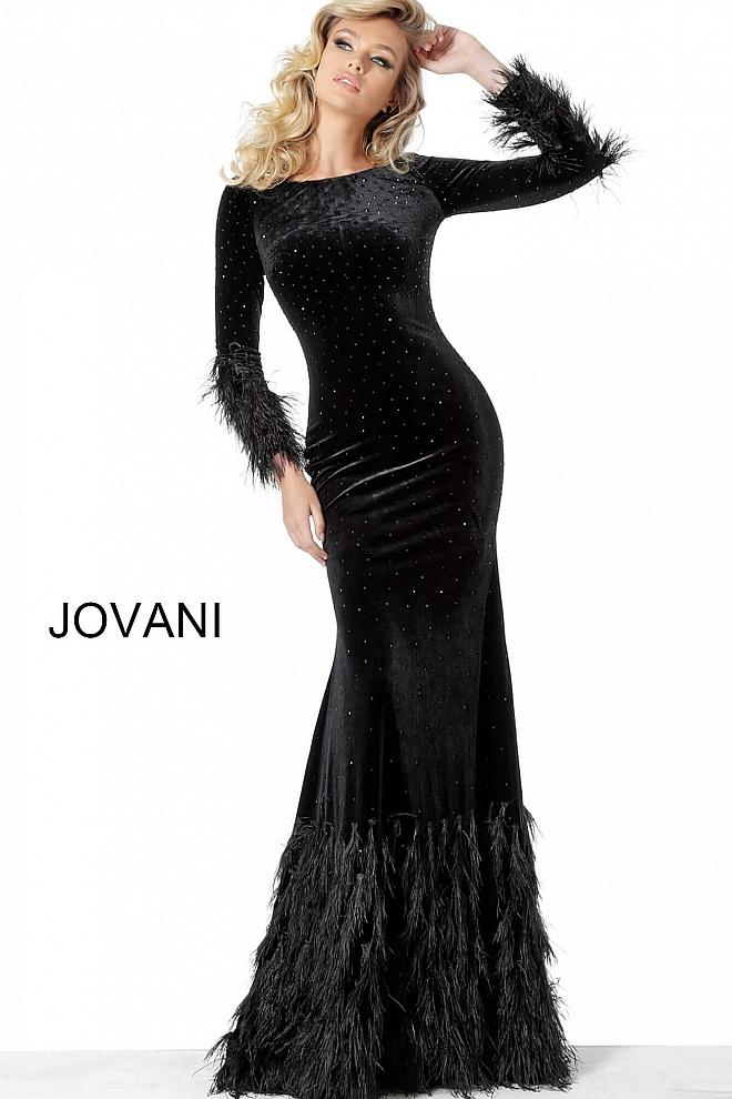 Black Long Sleeves Sheath Velvet Evening Jovani Dress 1085 - Elbisny