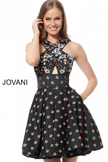 Black Multi Criss Cross Neckline Cocktail Jovani Dress 57057 - Elbisny