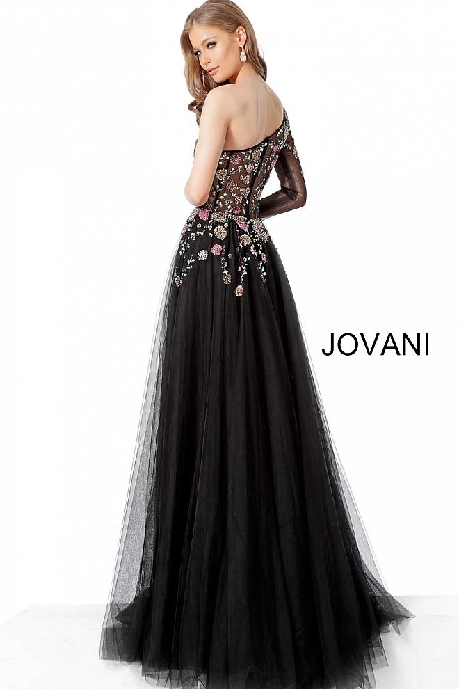 Black Multi One Shoulder Embellished Pageant Jovani Gown 66344 - Elbisny