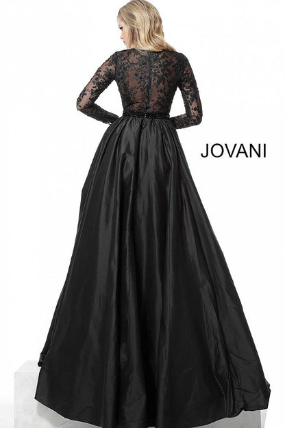 Black Plunging Neckline Long Sleeve Evening Jovani Gown 67466 - Elbisny