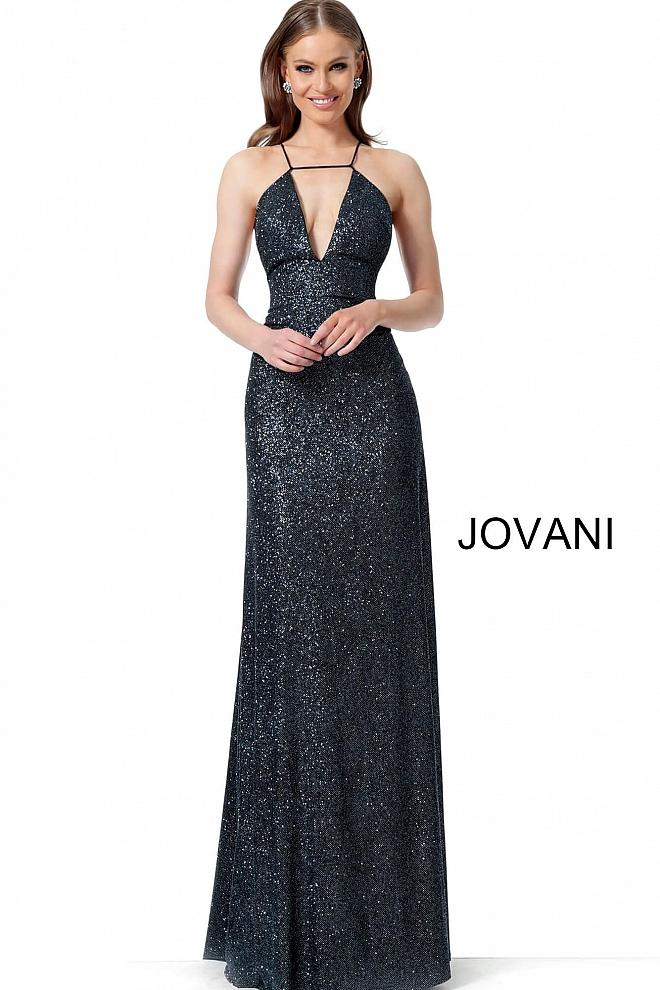 Black V Neck Criss Cross Back Prom Jovani Dress 1551 - Elbisny