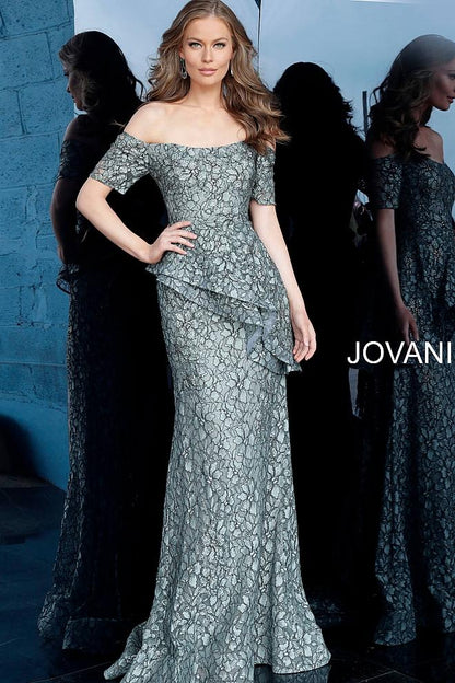 Grey Off the Shoulder Peplum Evening Jovani Dress 61522 - Elbisny