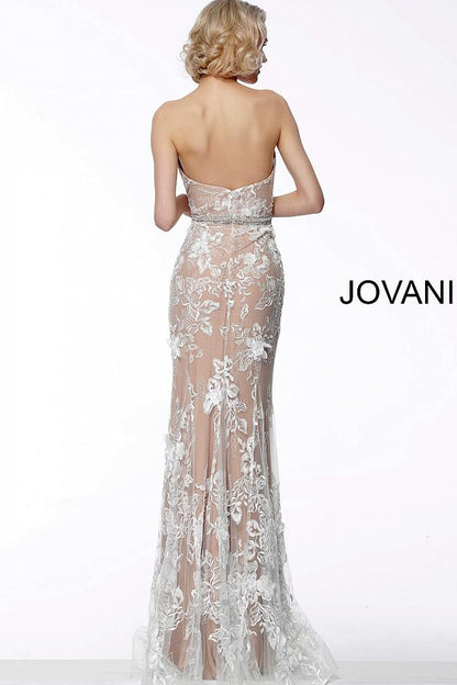 Ivory Nude Floral Appliques Strapless Evening Jovani Dress 64031 - Elbisny