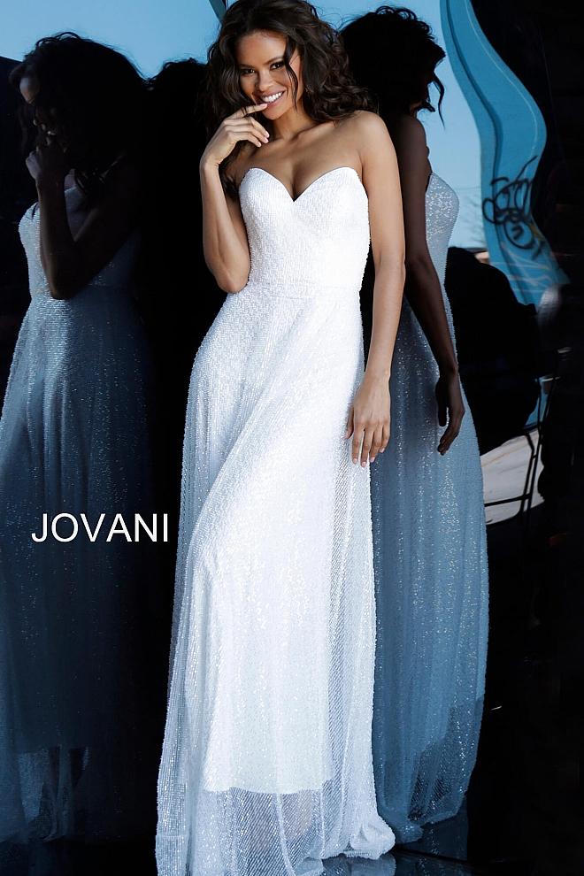 Ivory Strapless V Neck Maxi Evening Jovani Dress 66434 - Elbisny