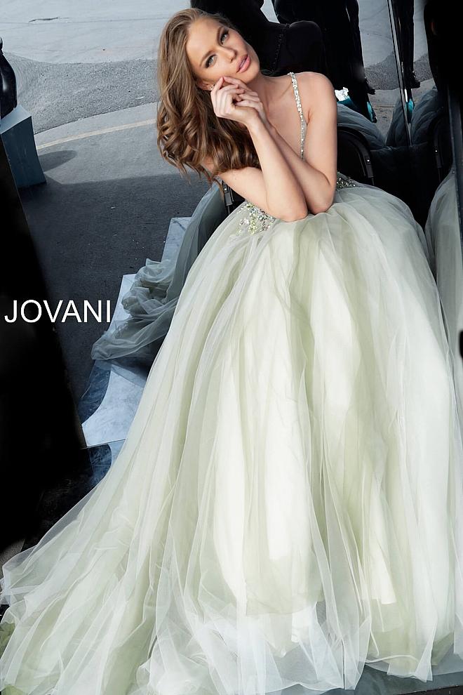 Olive Off White Embellished Bodice Prom Ballgown Jovani 66352 - Elbisny