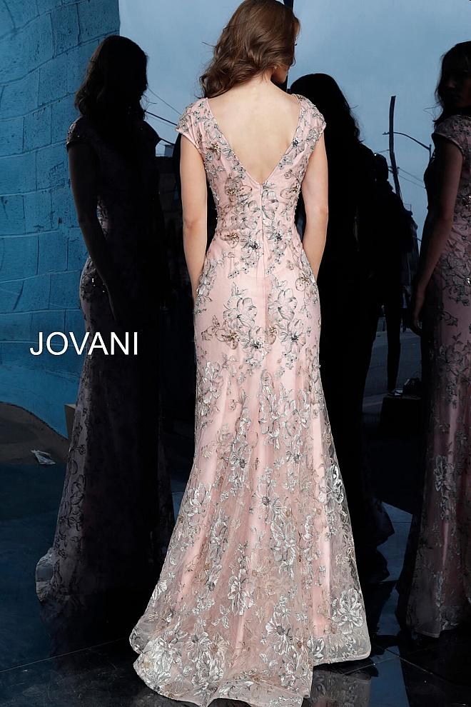 Pink Plunging Neckline Cap Sleeves Evening Jovani dress 62075 - Elbisny