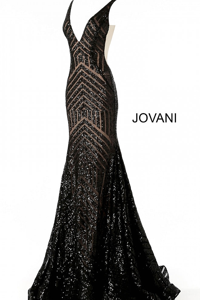 Sequin Embellished V Neck Fitted Jovani Dress 59762 - Elbisny