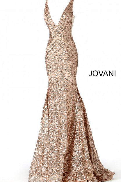 Sequin Embellished V Neck Fitted Jovani Dress 59762 - Elbisny