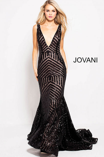 Sequin Embellished V Neck Fitted Jovani Dress 59762 - Elbisny