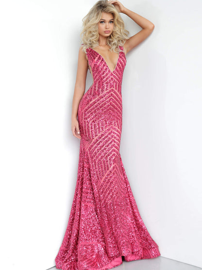 Sequin Embellished V Neck Fitted Jovani Dress 59762 - Elbisny