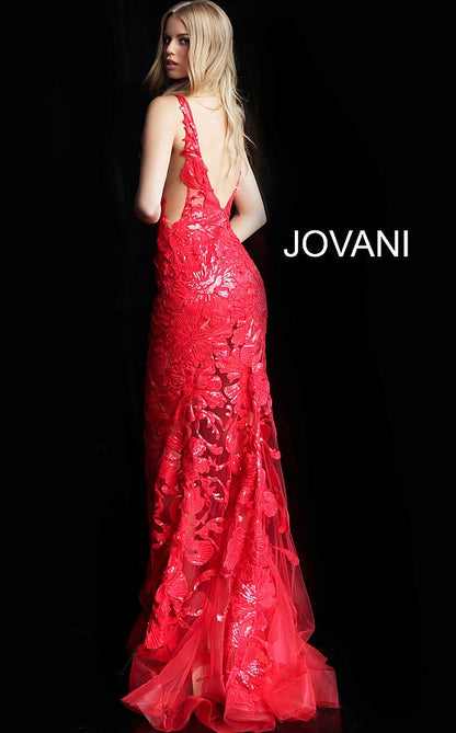 Red Plunging Neckline Prom Jovani Dress 60283 - Elbisny