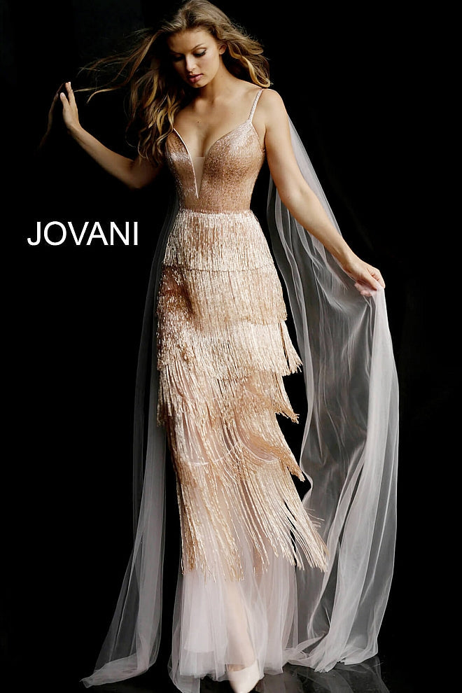 Blush Embellished Plunging Neck Couture Jovani Dress 65346 - Elbisny