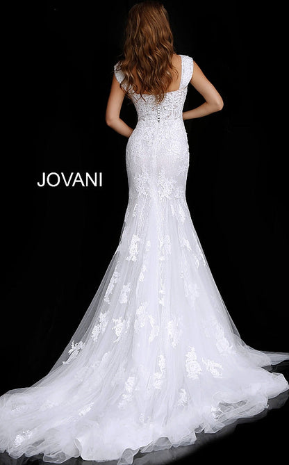 Off White Cap Sleeve Embroidered Wedding Gown JB63169 - Elbisny