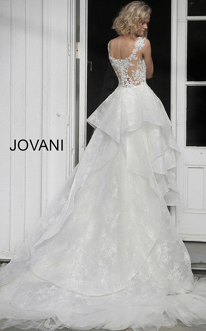 Off White Floral Embroidered Wedding Dress JB68165 - Elbisny