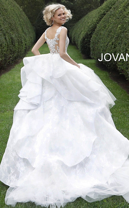 Off White Floral Embroidered Wedding Dress JB68165 - Elbisny