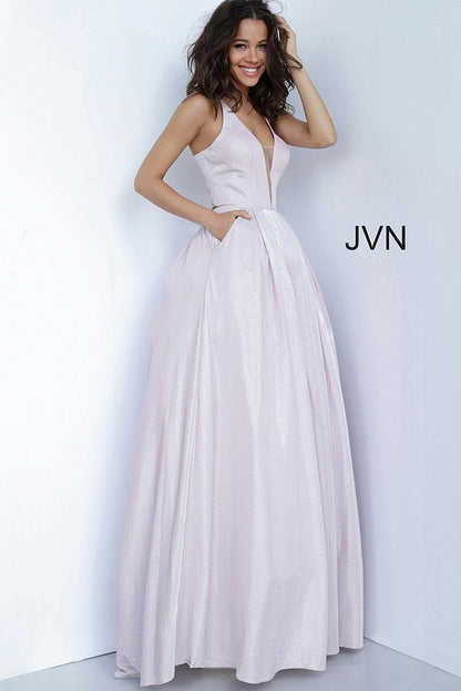 Mauve Tie Back Plunging Neck Prom Ballgown JVN2172 - Elbisny