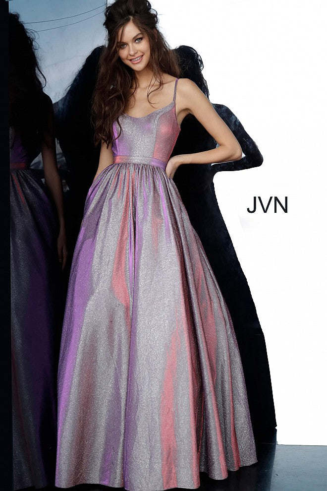 Purple Metallic Scoop Neckline Prom Ballgown JVN2191 - Elbisny