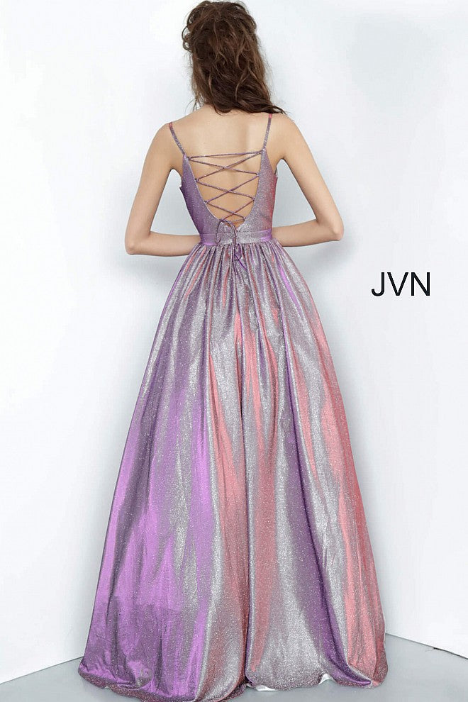 Purple Metallic Scoop Neckline Prom Ballgown JVN2191 - Elbisny