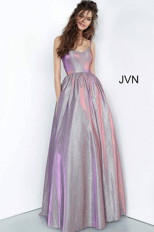 Purple Metallic Scoop Neckline Prom Ballgown JVN2191 - Elbisny