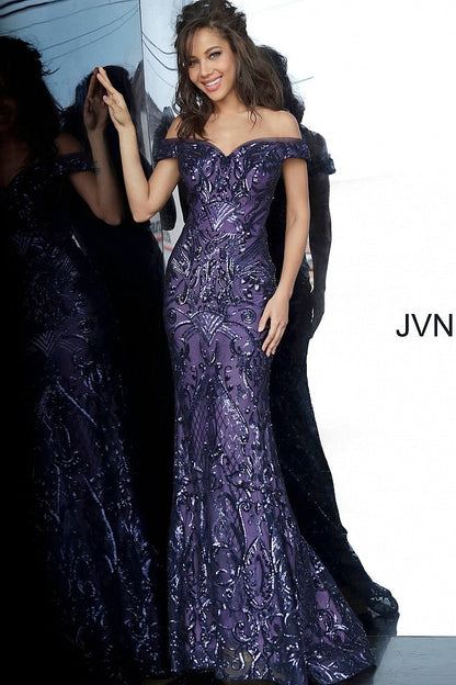 Navy Off the Shoulder Sweetheart Neckline Prom Dress JVN4296 - Elbisny